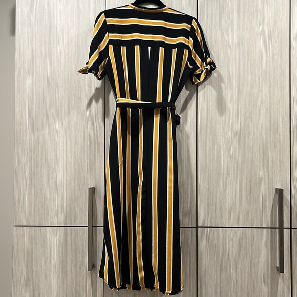 NEW Who What Wear Midi Shirt Dress XS | Marigold Stripe | Tie Waist - Picture 3 of 10